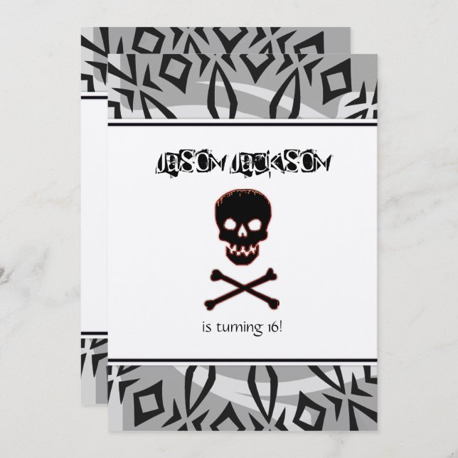 Dödskalle födelsedagsfest inbjudan (Fram/baksida)