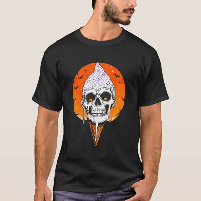 Dödskalle Glasskon Halloween T Shirt (Framsida)