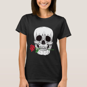 Dödskalle Huvud Ansikte Röd Ros Rock N Roll Cool S T Shirt