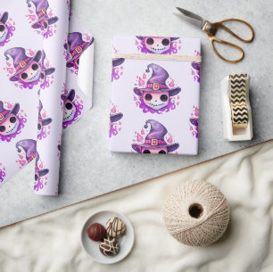 Dödskalle i en häxtrygghätta fantasifullt mönster presentpapper