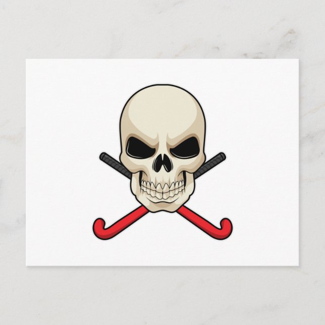 Dödskalle i hockey med hockeyklubba vykort (Framsida)