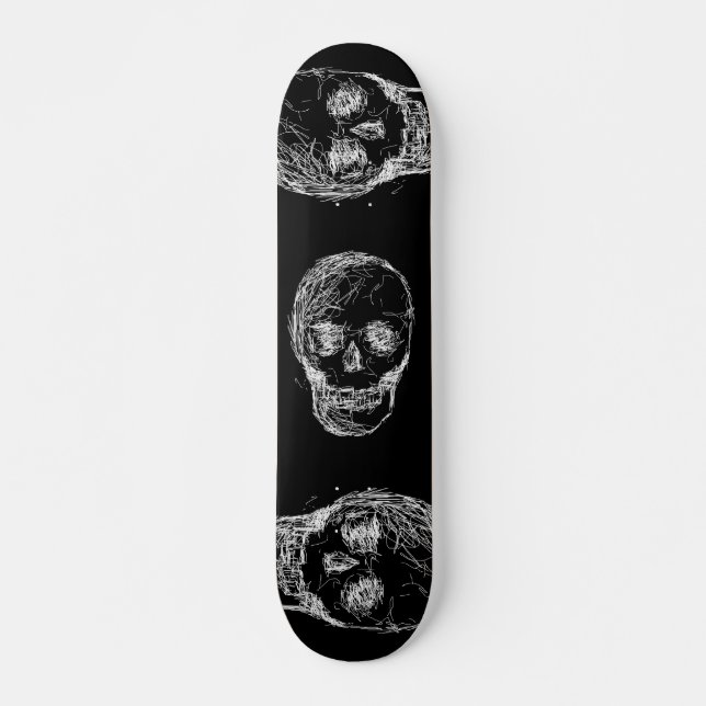 Dödskalle, i vitt. old school skateboard bräda 18 cm (Framsida)