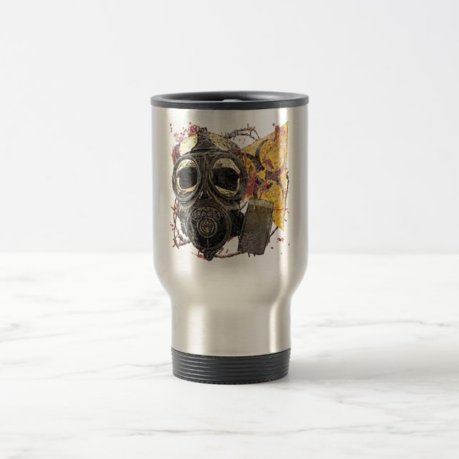 Dödskalle iförd gasmask resemugg (Center)