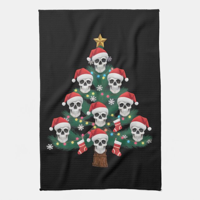 Dödskalle julgran Pajama Cool skelett Santa  Kökshandduk (Vertikal)