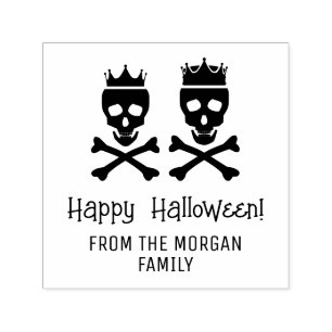 Dödskalle & Korsben Krönt Par Gott Halloween Självfärgande Stämpel