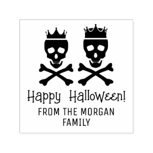 Dödskalle & korslagda ben Kronad Par Glad Hallowee Självfärgande Stämpel