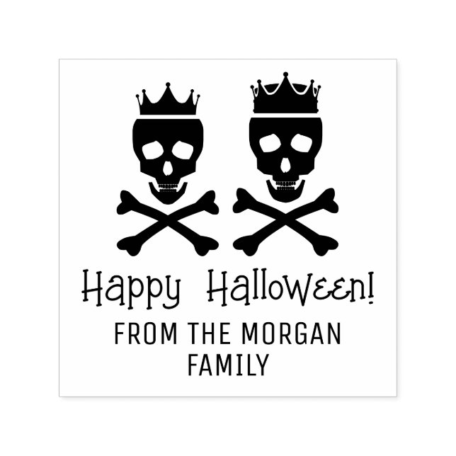 Dödskalle & korslagda ben Kronad Par Glad Hallowee Självfärgande Stämpel (Design)