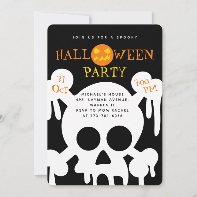 Dödskalle Kuslig Halloween Barnkalas  Inbjudningar (Framsida)