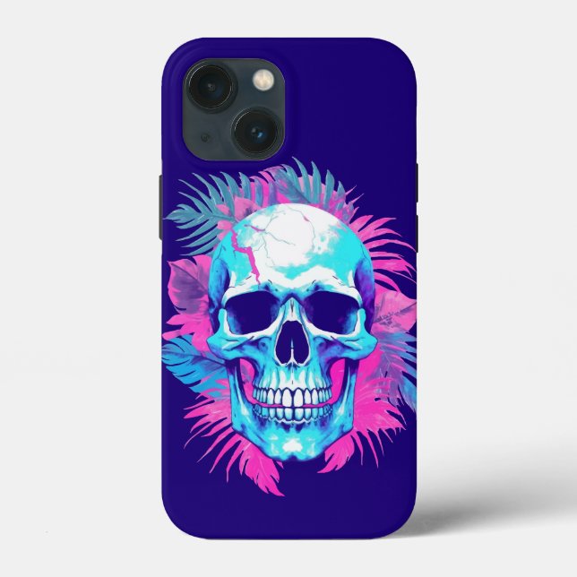 Dödskalle med blommor i Vaporwave-stil (Baksida)