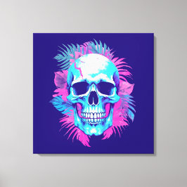 Dödskalle med blommor i Vaporwave-stil Canvastryck