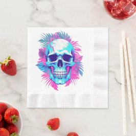 Dödskalle med blommor i Vaporwave-stil Pappersservett
