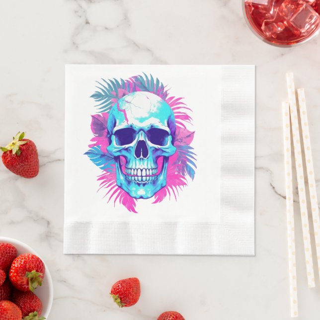Dödskalle med blommor i Vaporwave-stil Pappersservett (Insitu)