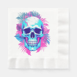 Dödskalle med blommor i Vaporwave-stil Pappersservett