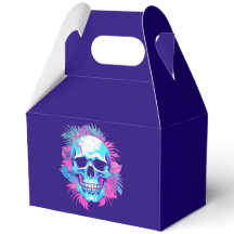 Dödskalle med blommor i Vaporwave-stil