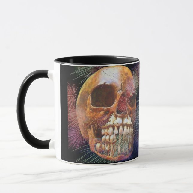 Dödskalle med fyrverkerier mugg (Vänster)