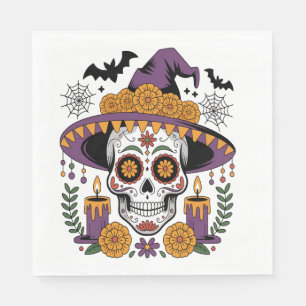 Dödskalle med häxhatt Halloween vektor Pappersservett
