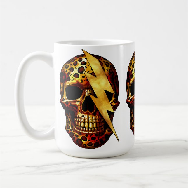 Dödskalle med leopardtryck och guldgnista kaffemugg (Vänster)