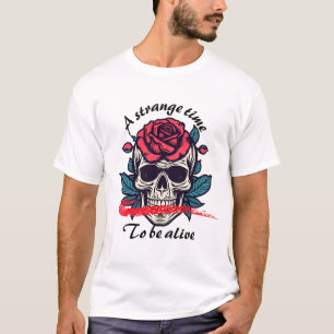 Dödskalle med ros – Mörkt gotiskt blommotiv T Shirt