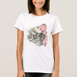 Dödskalle med rosa rosor Kvinnors T-Shirt 