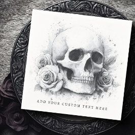 Dödskalle med rosor akvarellmålning pappersservett
