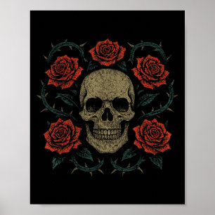 Dödskalle Med Rosor Gotisk Blommig Mörk Estetik Ap Poster