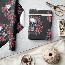 Dödskalle med rosor gotiskt Halloween-inpackningsp Presentpapper