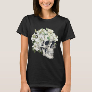 Dödskalle med vita liljor DAMT-SHIRT T Shirt
