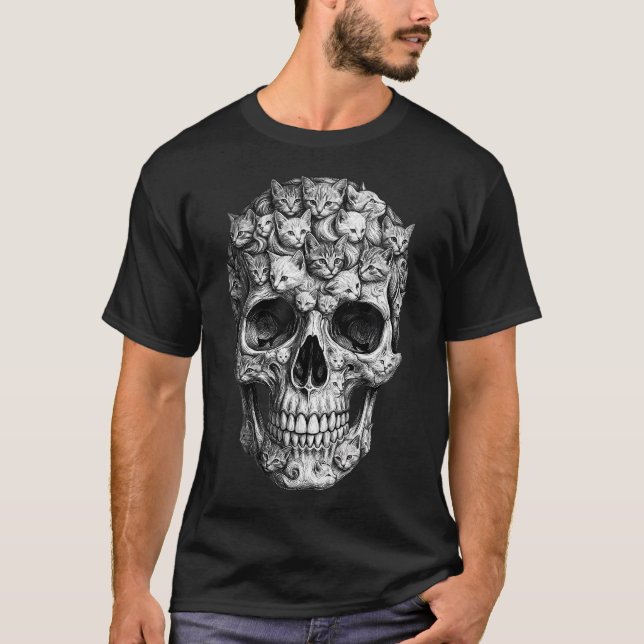 Dödskalle Men Det Är Katt Katt Skelett Halloween K T Shirt (Framsida)