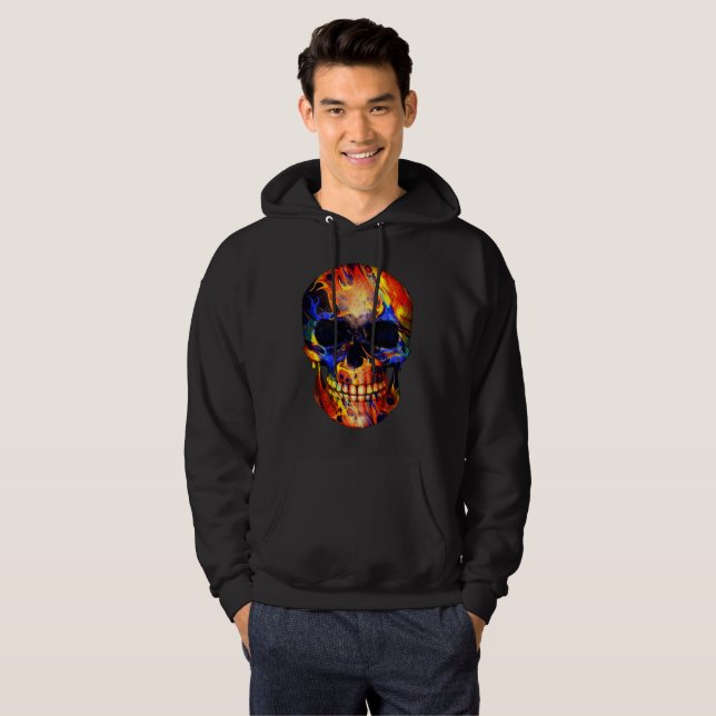 DÖDSKALLE NEON MÅLNING ABSTRAKT HOODIE (Hel framsida)
