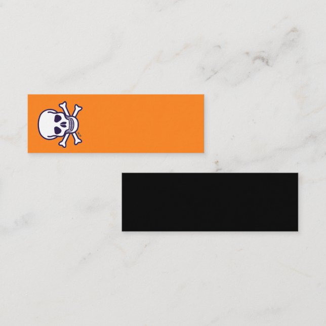 Dödskalle och ben orange svart mini visitkort vert (Fram/baksida)