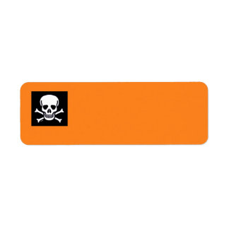 Dödskalle och ben svarta orangea returadressetiket returadress etikett