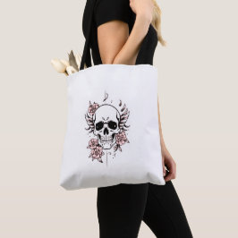 Dödskalle och blomma stor shoppingväska | Edgy blo Tygkasse