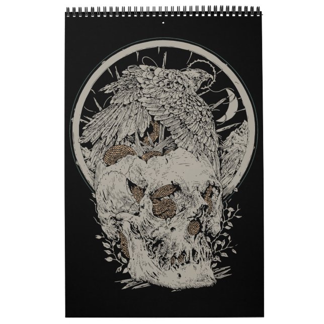 Dödskalle och fågel invecklad design kalender (Omslag)