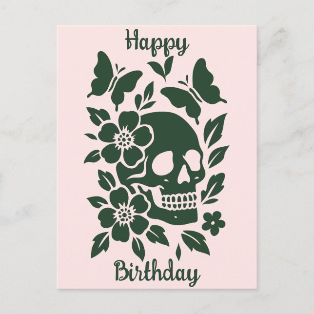 Dödskalle och fjärilar vykort (Framsida)