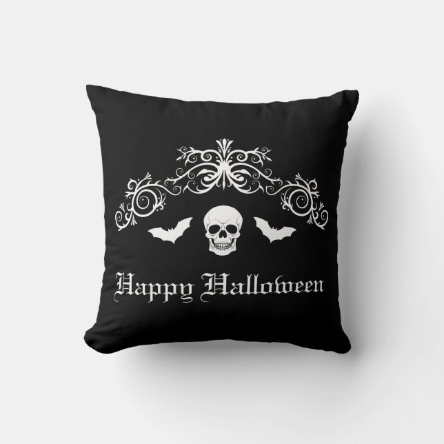 Dödskalle och fladdermöss siluett Gott Halloween S Kudde (Framsida)
