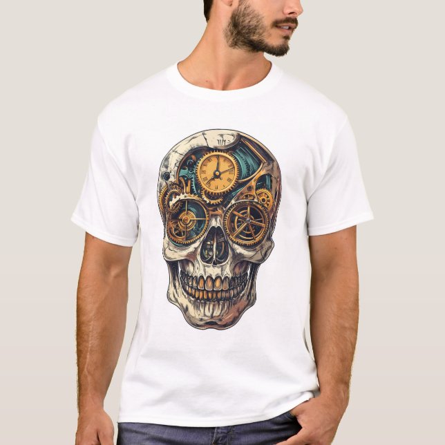 Dödskalle och klocktidtagare t shirt (Framsida)