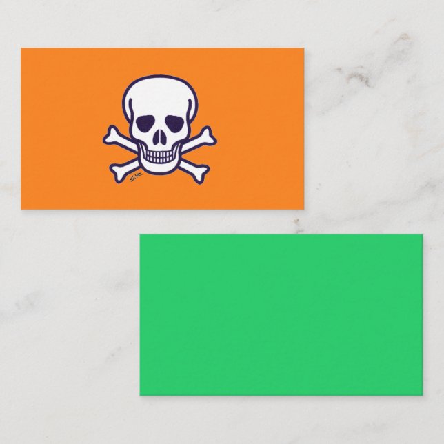 Dödskalle och korsben orange grön standard visitko visitkort (Fram/baksida)