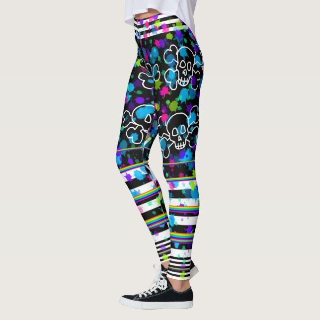 Dödskalle och korslagda ben randiga Leggings (Vänster)