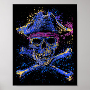 Dödskalle och korslagda ben Skelett Jolly Roger Fl Poster