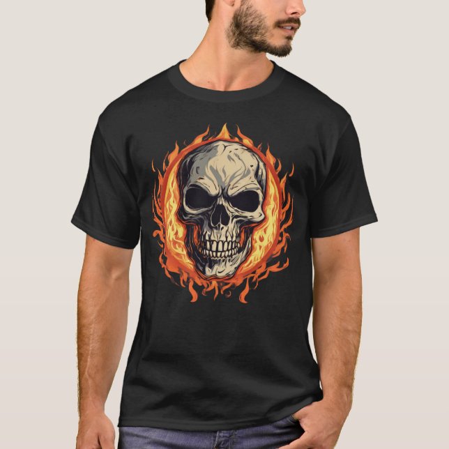 Dödskalle och lågor  t shirt (Framsida)