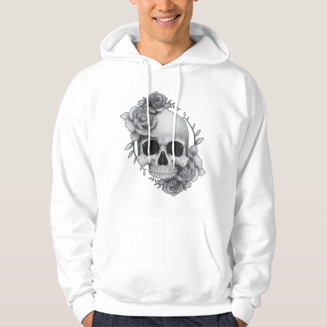 Dödskalle och rosor skiss hoodie (Framsida)