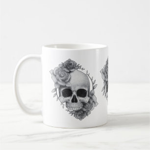 Dödskalle och rosor skiss kaffemugg