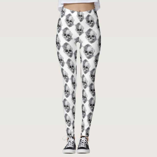 Dödskalle och rosor skiss leggings (Framsida)