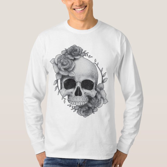 Dödskalle och rosor skiss t shirt (Framsida)