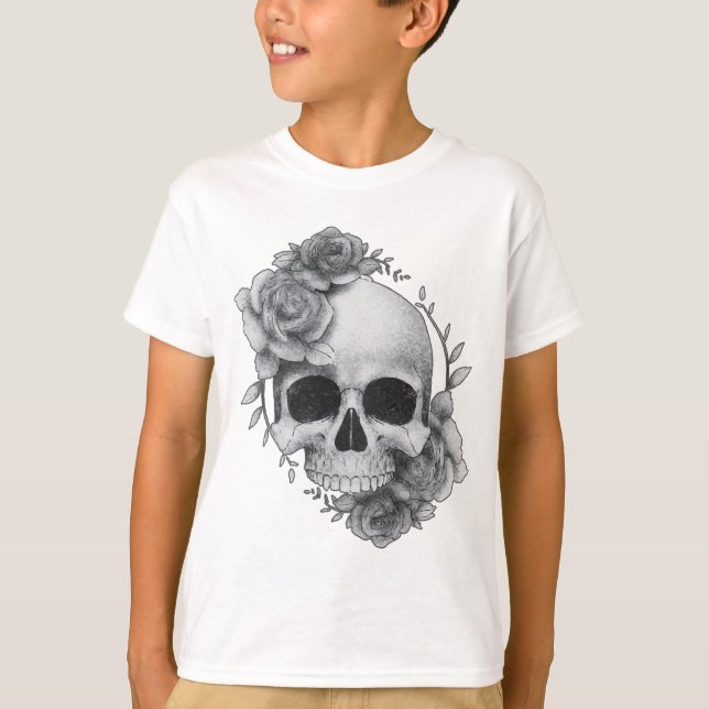 Dödskalle och rosor skiss t shirt (Framsida)