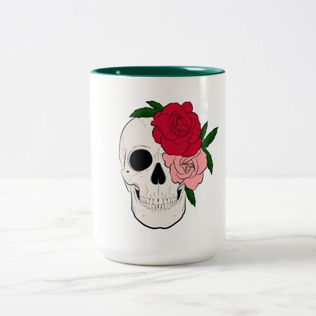 Dödskalle och rosor Två-Tonad mugg (Center)