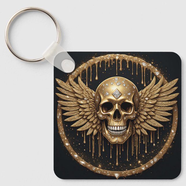 💀 Dödskalle och vingar gotiskt present till metal Nyckelring (Framsida)