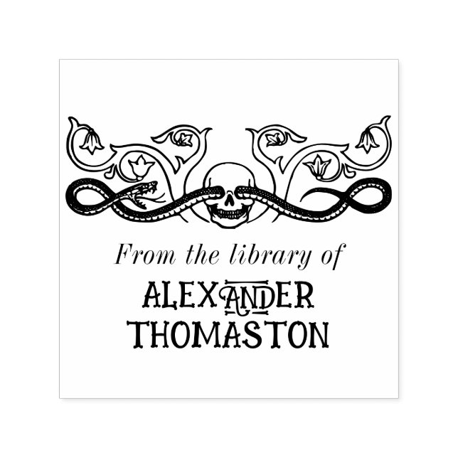 Dödskalle, Orm Botanisk Bibliotek Bok Namn Självfärgande Stämpel (Design)