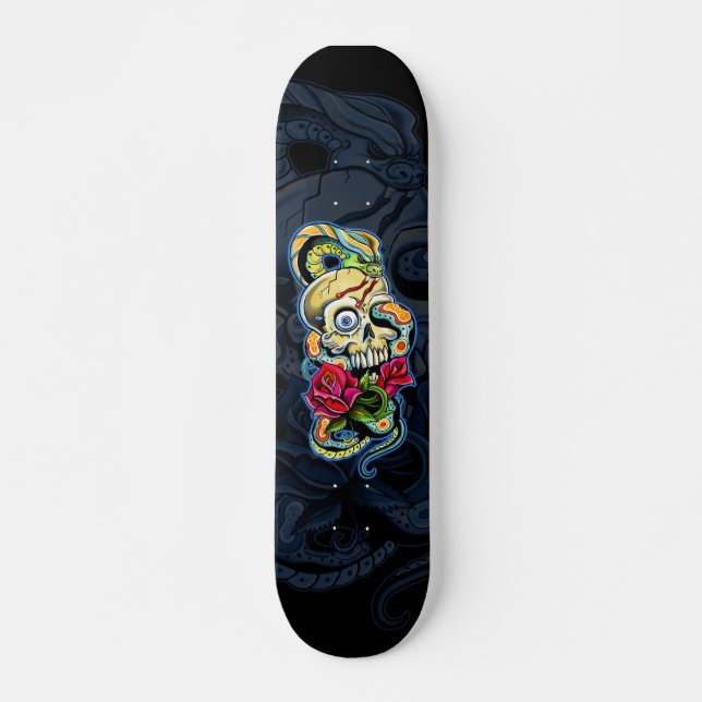 Dödskalle Orm Rosor Design Skateboard Bräda 20 Cm (Framsida)