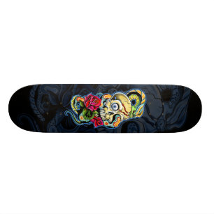 Dödskalle Orm Rosor Design Skateboard Bräda 20 Cm
